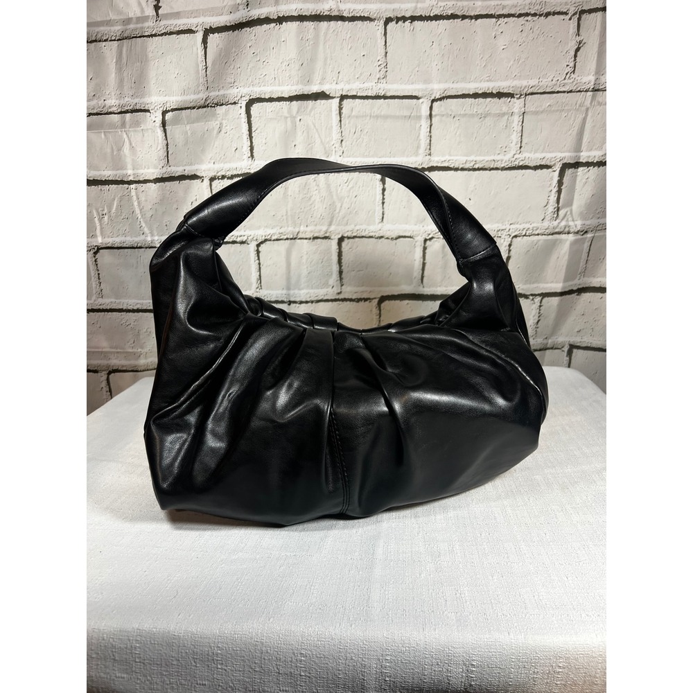 Express Black Ruched Pleated Slouchy Hobo Shoulder Bag Faux Leather